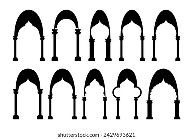 Set Vector Arches Doors Windows Arabic White Background
