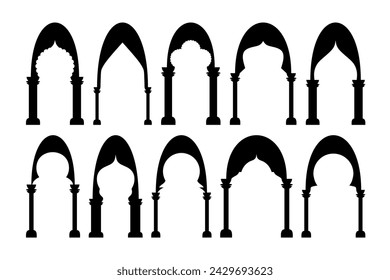 Set Vektor Bögen Türen Fenster Arabisch Weiß Hintergrund