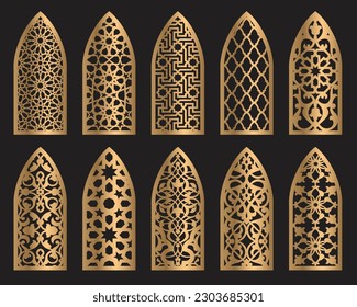 Set vector arches, eps,arch design for laser, plasma and cnc cutting. Oriental arabic patterns.Interior partition panels