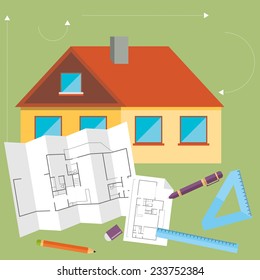 Set of vector architect concept design flat line