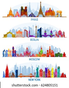 Set of vector architecture (Paris, Berlin, Moscow and New York)