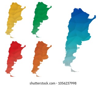 Set of vector Argentina maps. Bright gradient map of country in low poly style. Multicolored country map in geometric style for your infographics. Vector illustration eps 10.
