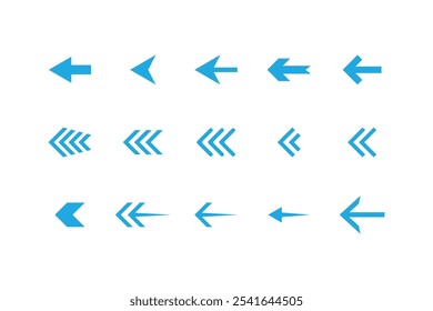 Set of vector arrow Icons. Blue in color. Arrow vector collection. Set different cursor arrow direction symbols in flat style. Modern simple style. Vector illustration.