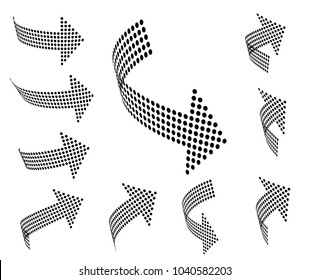 Set of vector arrow icons. Dotted halftone graphic effect.