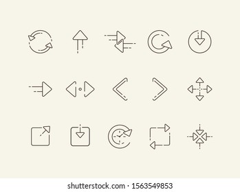 Set of vector arrow signs. Arrow concept. Line icon. Orientation, pointer. Flat illustration can be used for web design, user interface, mobile application, infographics, advertising