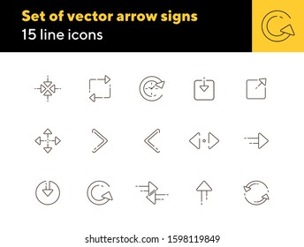 Set of vector arrow signs. Arrow concept. Line icon. Orientation, pointer. Flat illustration can be used for web design, user interface, mobile application, infographics, advertising