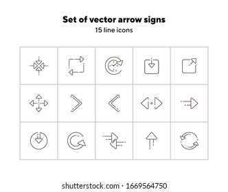Set of vector arrow signs. Arrow concept. Line icon. Orientation, pointer. Flat illustration can be used for web design, user interface, mobile application, infographics, advertising