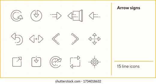 Set of vector arrow signs. Arrow concept. Line icon. Orientation, pointer. Flat illustration can be used for web design, user interface, mobile application, infographics, advertising