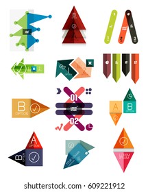 Set of vector arrow, triangle and line geometrical infographic templates, business presentation paper design elements with options or steps