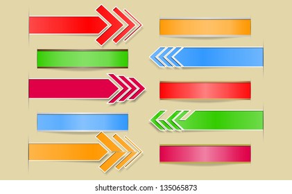Set of vector arrows and banners with paper cuts and shadow.