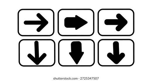 Conjunto de flechas de Vector. Flechas Vector negro sobre fondo blanco. Estilo plano de flecha direccional aislado sobre un fondo blanco.