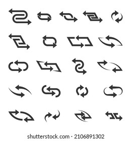 Set of vector arrows. Black Reset symbols. Vector reload arrow. Rotation arrows isolated.