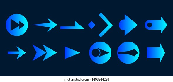 Set of vector arrows. Blue Arrows icon vector on black background