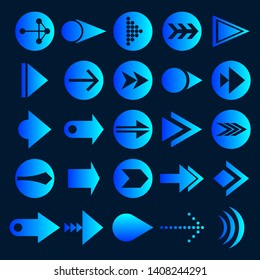 Set of vector arrows. Blue Arrows icon vector on black background