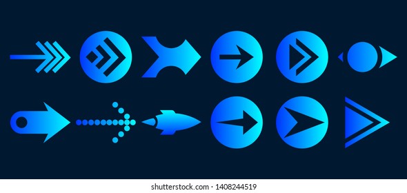 Set of vector arrows. Blue Arrows icon vector on black background