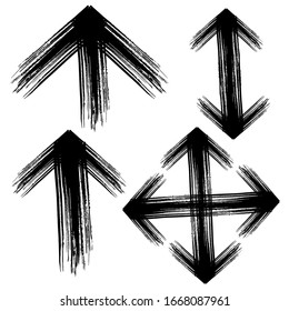 Set of vector arrows. Brush strokes. Grunge style arrows