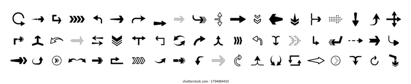 Set of vector arrows. Collection of concept arrows for web design, mobile apps, interface and more. Arrows Blacks on white background. Vector illustration EPS10.