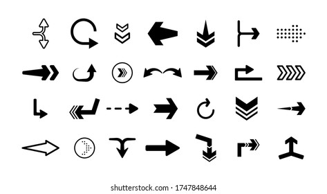 Set of vector arrows. Collection of concept arrows for web design, mobile apps, interface and more. Arrows Blacks on white background. Vector illustration EPS10.