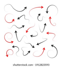 Conjunto de flechas vectoriales. Colección de flechas de concepto para diseño web, aplicaciones móviles, interfaz y más. Flechas negro y rojo en fondo blanco. 