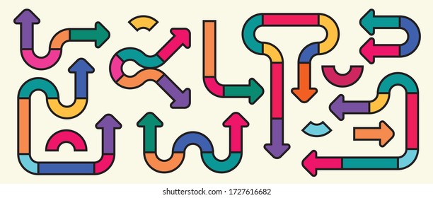 Set of vector arrows of different configurations from the same elements