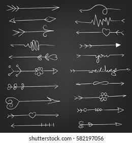 set of vector arrows drawn in chalk