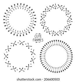 Set of vector arrows frames. Hand drawn doodles. Sketch. Vector illustration.
