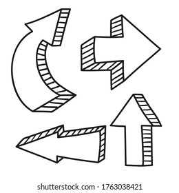Set of vector arrows hand drawn. Sketch style. Collection of pointers isolated