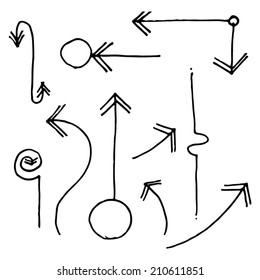 Set of  vector arrows. Hand drawn Isolated  black arrows vector collection on white background in sketched style.