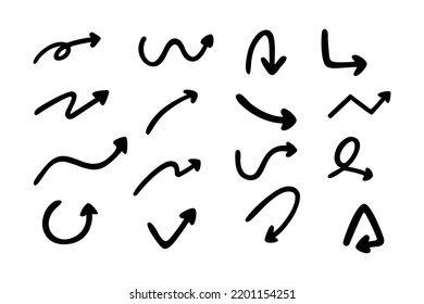 Set of vector arrows hand drawn. Sketch using doodle style. Set of Collection of pointers