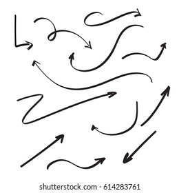 Set of vector arrows hand drawn. Sketch style. Collection of pointers isolated