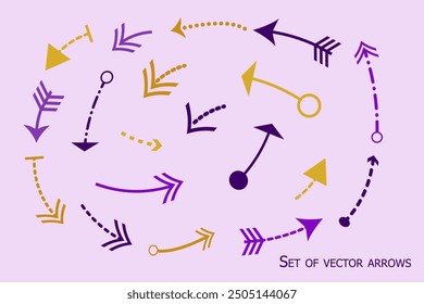 Conjunto de flechas de Vector, púrpura y oro
