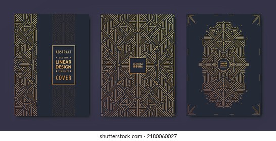 Set of vector Art deco, gatsby golden covers. Creative design templates. Trendy graphic poster, brochure, design, packaging and branding. Geometric shapes, ornaments, elements