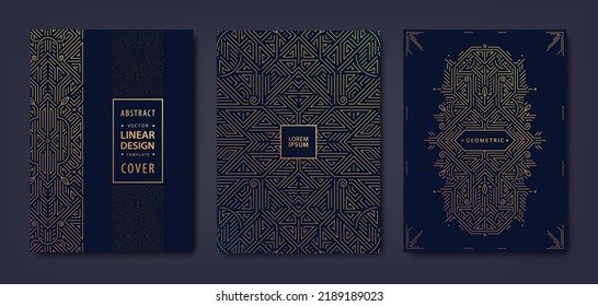 Set von Vektorgrafik-Deco, Gatsby golden Cover. Kreative Designvorlagen. Trendy Grafik Poster, Broschüre, Design, Verpackung und Branding. Geometrische Formen, Ornamente, Elemente