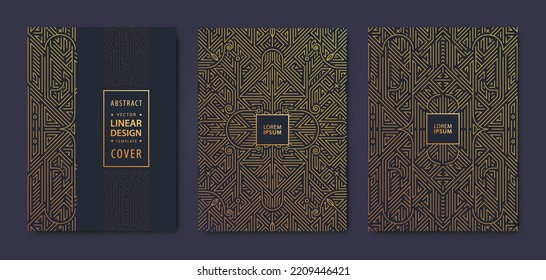 Set of vector Art deco, gatsby golden covers. Creative design templates. Trendy graphic poster, brochure, design, packaging and branding. Geometric shapes, ornaments, elements.