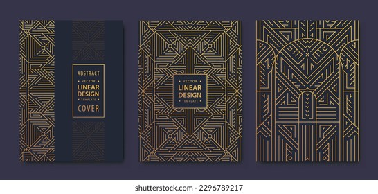 Set of vector Art deco, gatsby golden covers. Creative design templates. Trendy graphic poster, brochure, design, packaging and branding. Geometric shapes, ornaments, elements