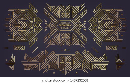 Set of vector Art deco golden borders, frames. Creative templates in style of 1920s. Trendy cover, graphic poster, gatsby brochure, design, packaging and branding. Geometric shapes, ornaments, element