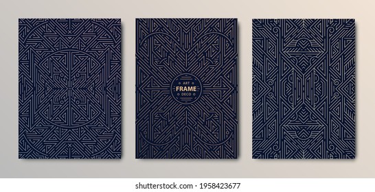 Set of vector Art deco golden covers. Creative design templates. Trendy graphic poster, gatsby brochure, design, packaging and branding. Geometric shapes, ornaments, elements