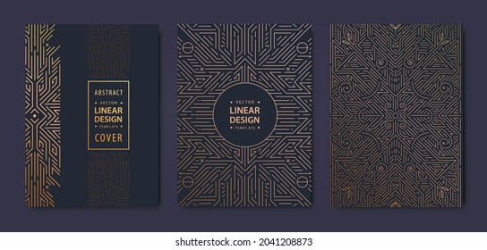 Set of vector Art deco golden covers. Creative design templates. Trendy graphic poster, gatsby brochure, design, packaging and branding. Geometric shapes, ornaments, elements