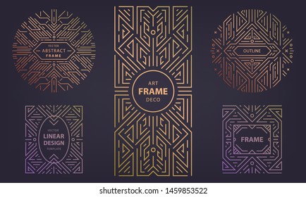 Set of vector Art deco silver borders and frames. Creative templates in style of 1920s,  illustration. Trendy cover, graphic poster, packaging and branding. Geometric shapes