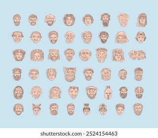 Set of Vector art  Illustration Cartoon Ancient Greek mask. Great for art poster. For a theatrical or ancient Greek event. 