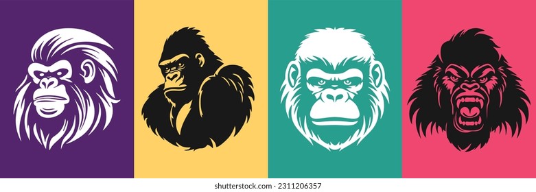 Set Of Vector Art Illustrations of a Gorilla Face