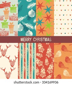 set of vector art seamless Christmas patterns