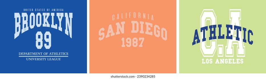 Set of vector artworks in college varsity  style  illustration for t-shirt and other uses