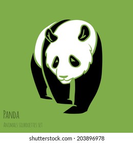 Set of Vector Asia Panda silhouettes black and white