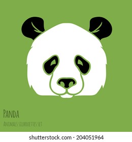Set of Vector Asia Panda silhouettes black and white