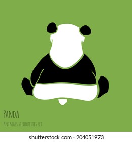 Set of Vector Asia Panda silhouettes black and white