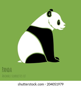 Set of Vector Asia Panda silhouettes black and white