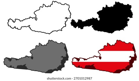 defina o sinalizador vetor áustria no ícone do mapa. Silhueta detalhada mapa da áustria. ilustração de modelo de design de símbolo de mapa isométrico 3D da áustria