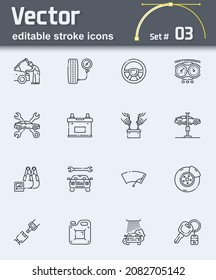 Set of vector auto repair shop line icons isolated on transparent background. Editable stroke
