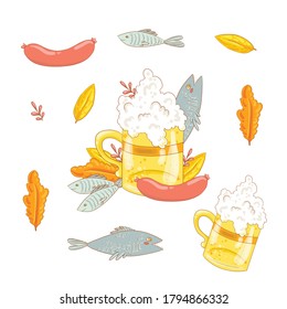 set of vector autumn elements of beer and snacks